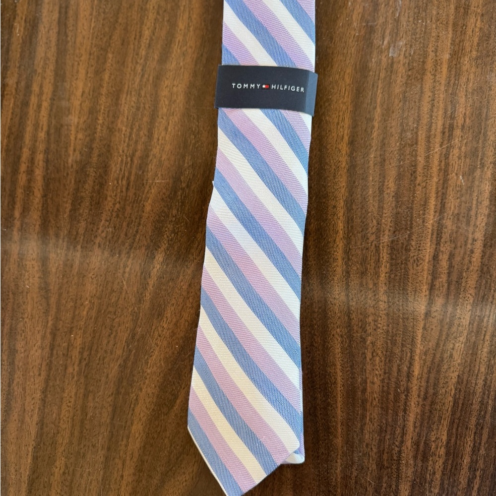 Tommy Hilfiger Tie - Blue, Pink, and White Stripes